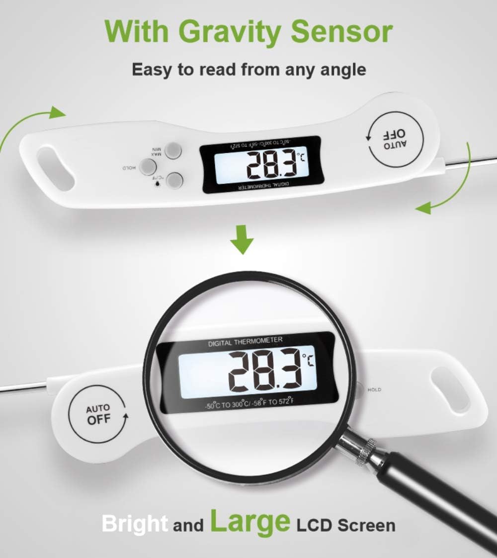 review Digital Instant Read Meat Thermometer Kitchen Cooking Food Candy Thermometer with Backlight and Magnet for Oil Deep Fry BBQ Grill Smoker Thermometer, Waterproof & Ultra Fast