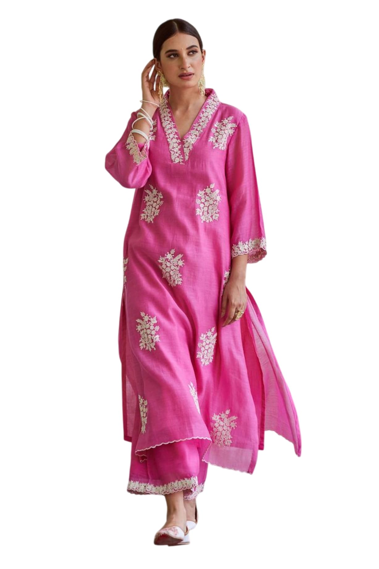 THE STYLE INDIA Women's Wear Pink Straight With Pant Suit Pakistani Indian Heavy Embroidery Worked