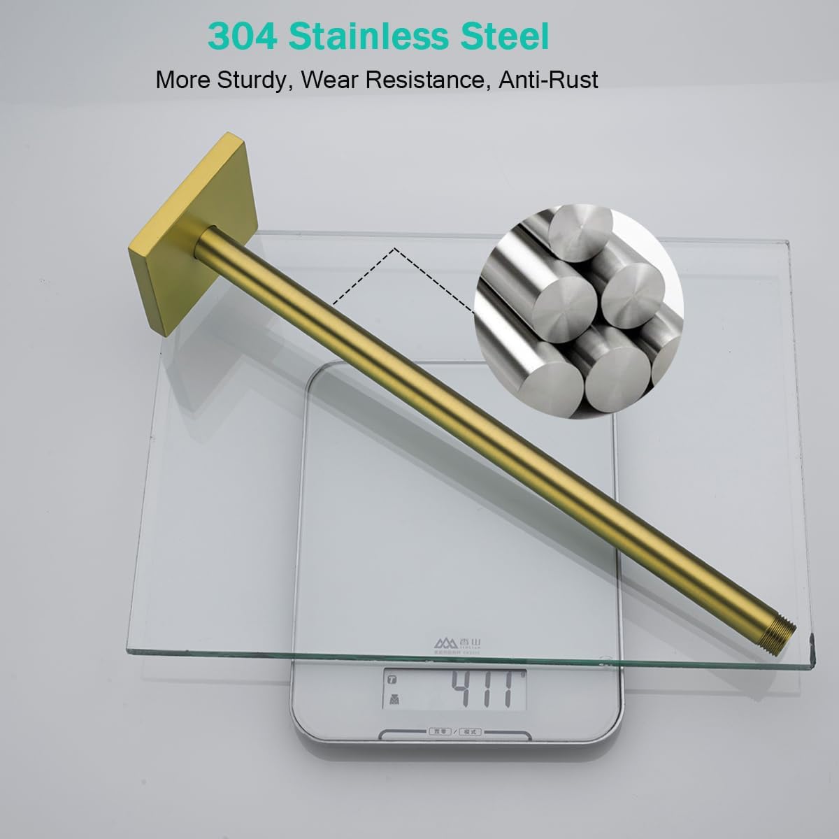 Shower Arm with Flange 16 Inches Ceiling Mount Round Straight Extender Extension Pipe Replacement,Long Shower Arm For Fixed Rain Shower Head or High Ceiling,Champagne Bronze,SE-91038-16CB-SQ