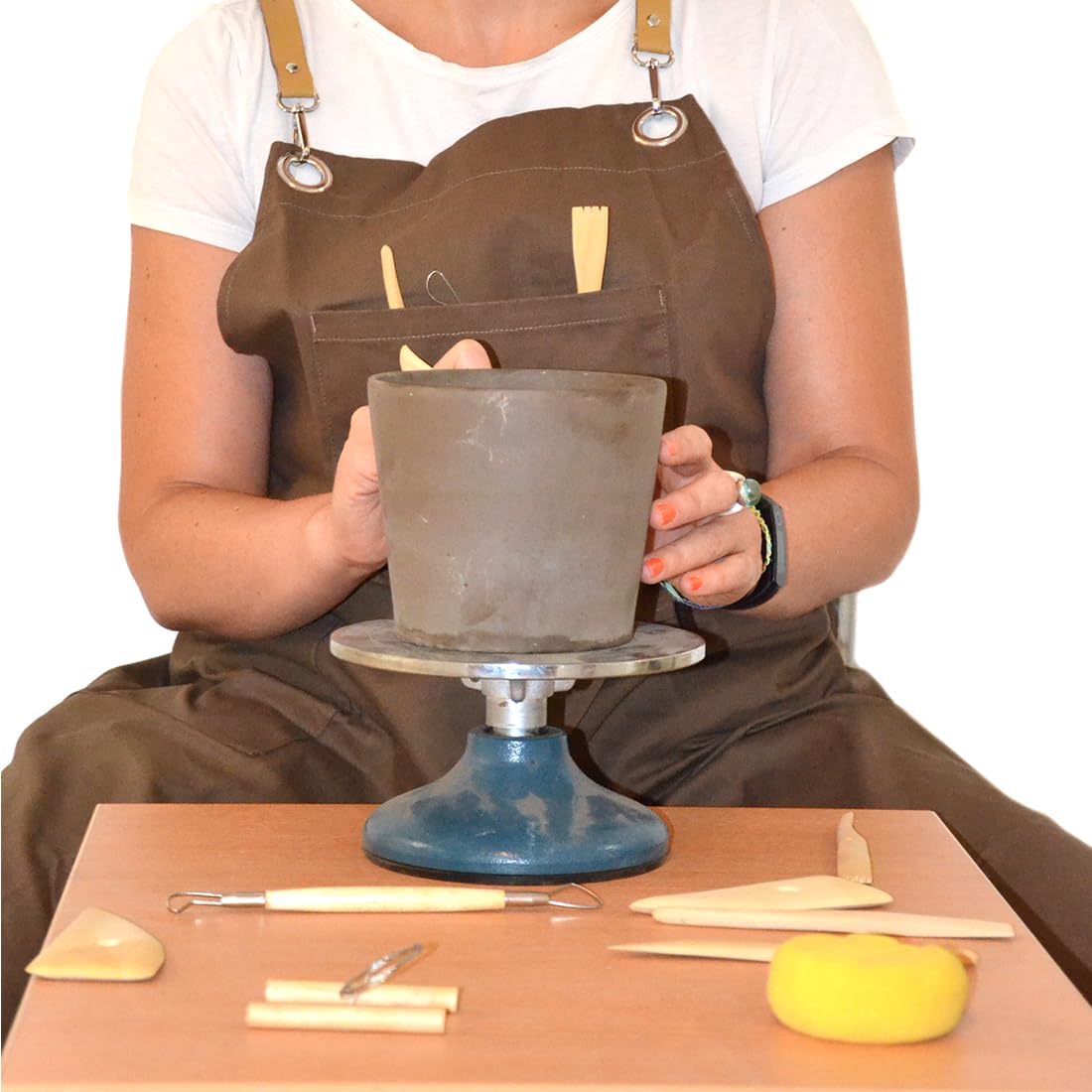 Pottenbakkers schort - Overschort met 3 zakken - Canvas waterdichte schort met gespleten benen en 3 zakken voor pottenbakken, keuken, beeldhouwwerk, kunst, tuinieren