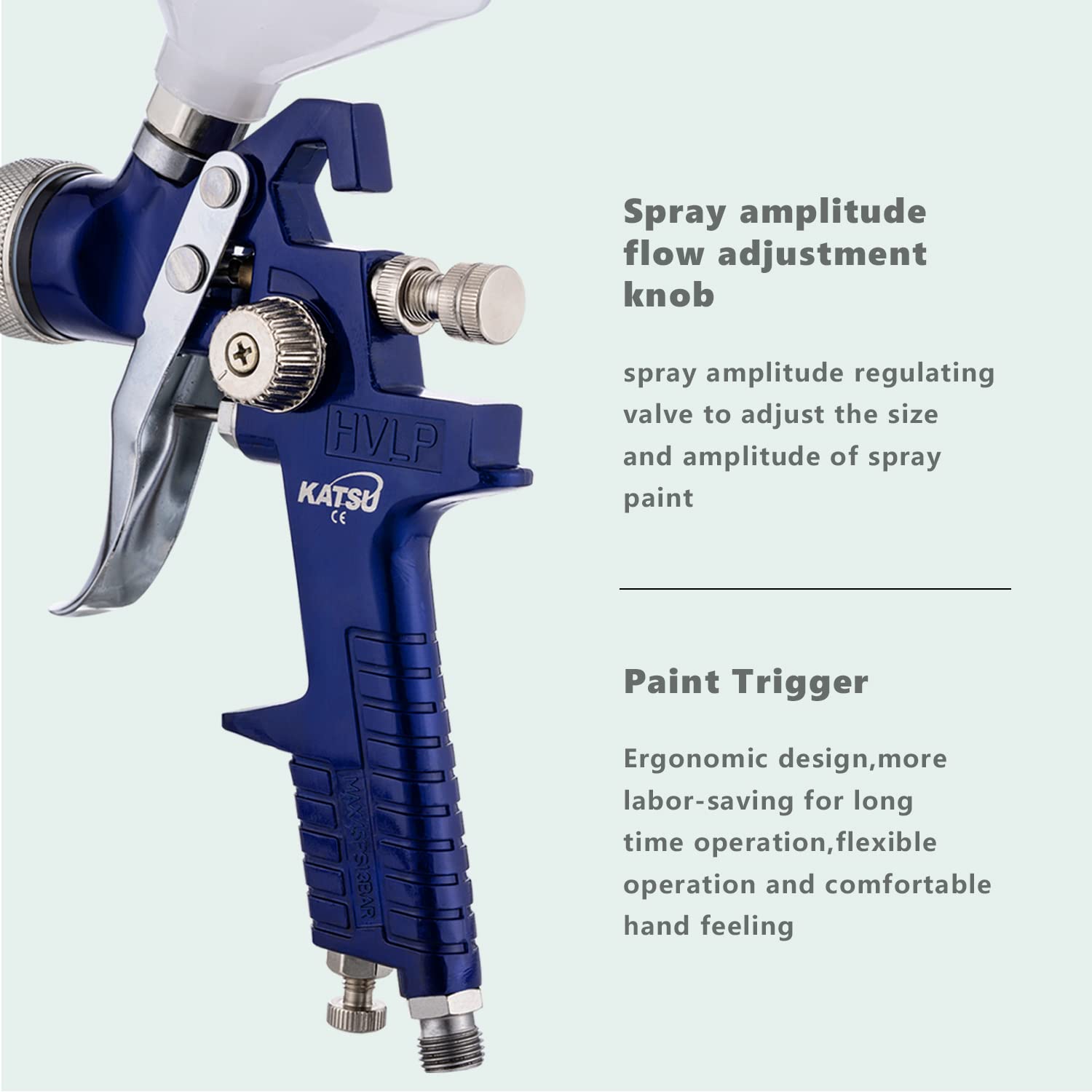 KATSU HVLP Pistolet à Peinture Gravité 600CC avec 3 Buses en Cuivre 1,4/1,7/2,0mm Pulvérisateur de Peinture Compresseur d'Air Outil pour Auto Meubles Clôture Revêtement de Surface