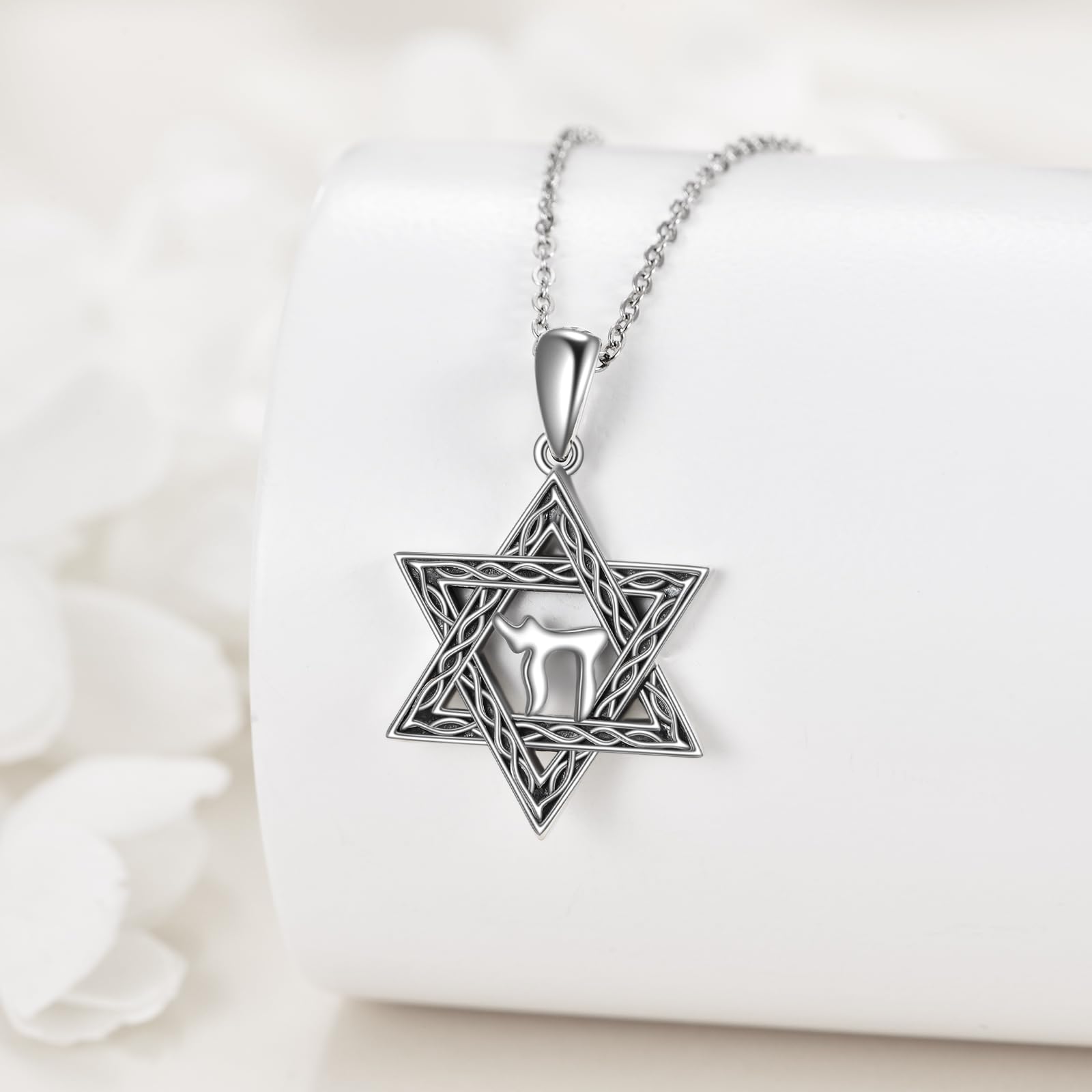 Vadmans Collana con stella di David in argento sterling, chai ebreo, per uomo e donna, Argento sterling, Cristallo