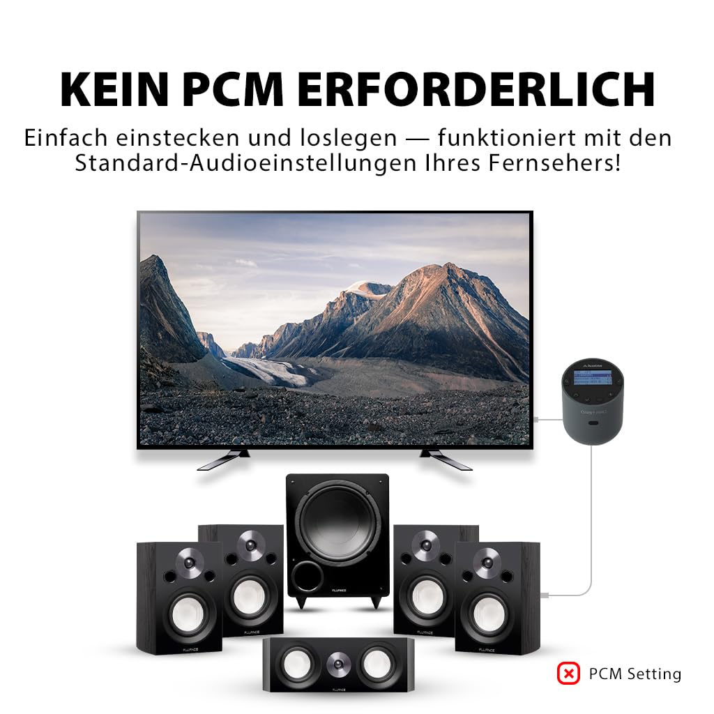 Avantree Orbit Pro - Bluetooth Audio Transmitter für TV mit Optischem oder AUX-Audioausgang (Inkl. Smart-TVs), Surround-Sound, Einfache Lautstärkeregelung für AirPods & Andere Kopfhörer