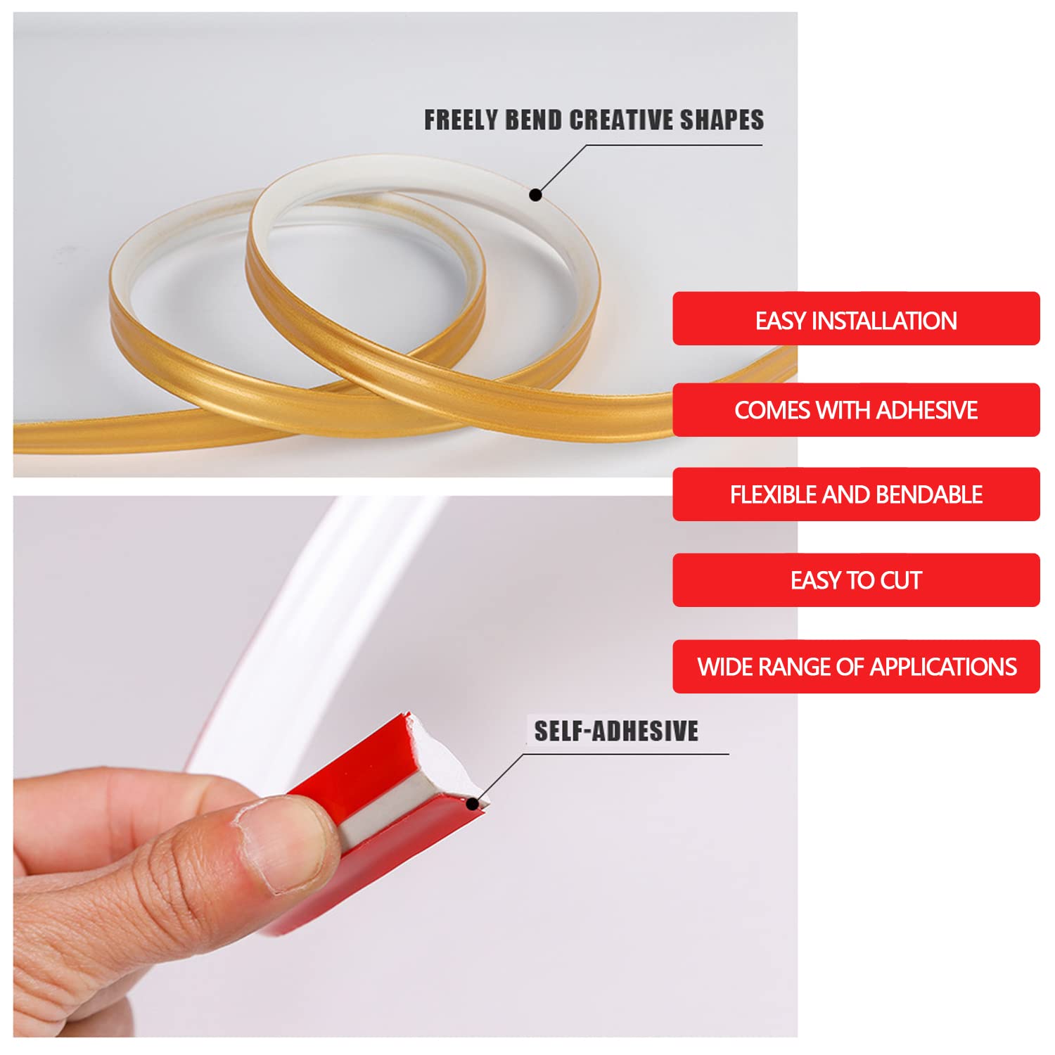 GELINTONG PVC Quadrant Trim Caulk Strip,4.9Meters Moulding Trim Self