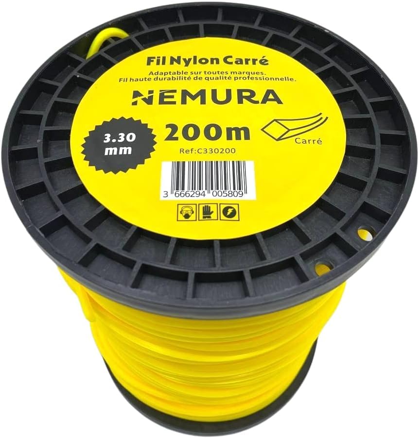 Nemura Square Trimmer Line Ø: 3.3 mm, L: 200 m - Compatible with Other Brands - High Durability - Professional Quality - After-Sales Service in Spanish