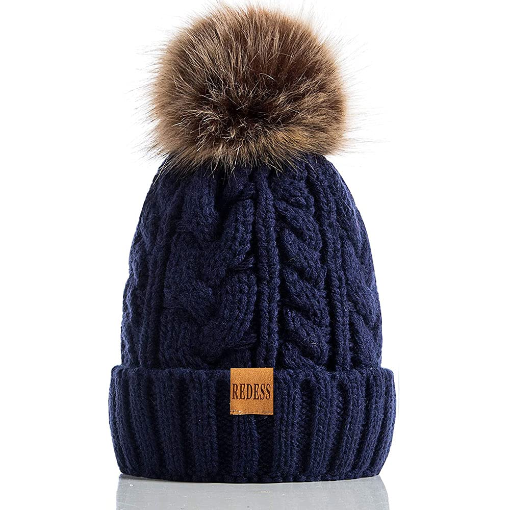 REDESS Cappello Invernale da Donna con Pom Pom Beanie Caldo Foderato in Pile Spesso Slouchy Snow Knit Chunky Baggy Skull Berretto da Sci