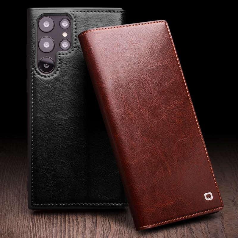 Étui à rabat Samsung Galaxy S24 en cuir véritable noir avec compartiments portefeuille - 2