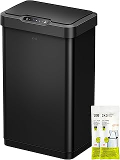 EKO Mirage-T 50L Mülleimer mit Sensor, Edelstahl Automatischer Abfalleimer für die Küche, rechteckiger elektrischer Mülleimer, Soft Closing Deckel, Fingerabdruckresistente, Matt Schwarz