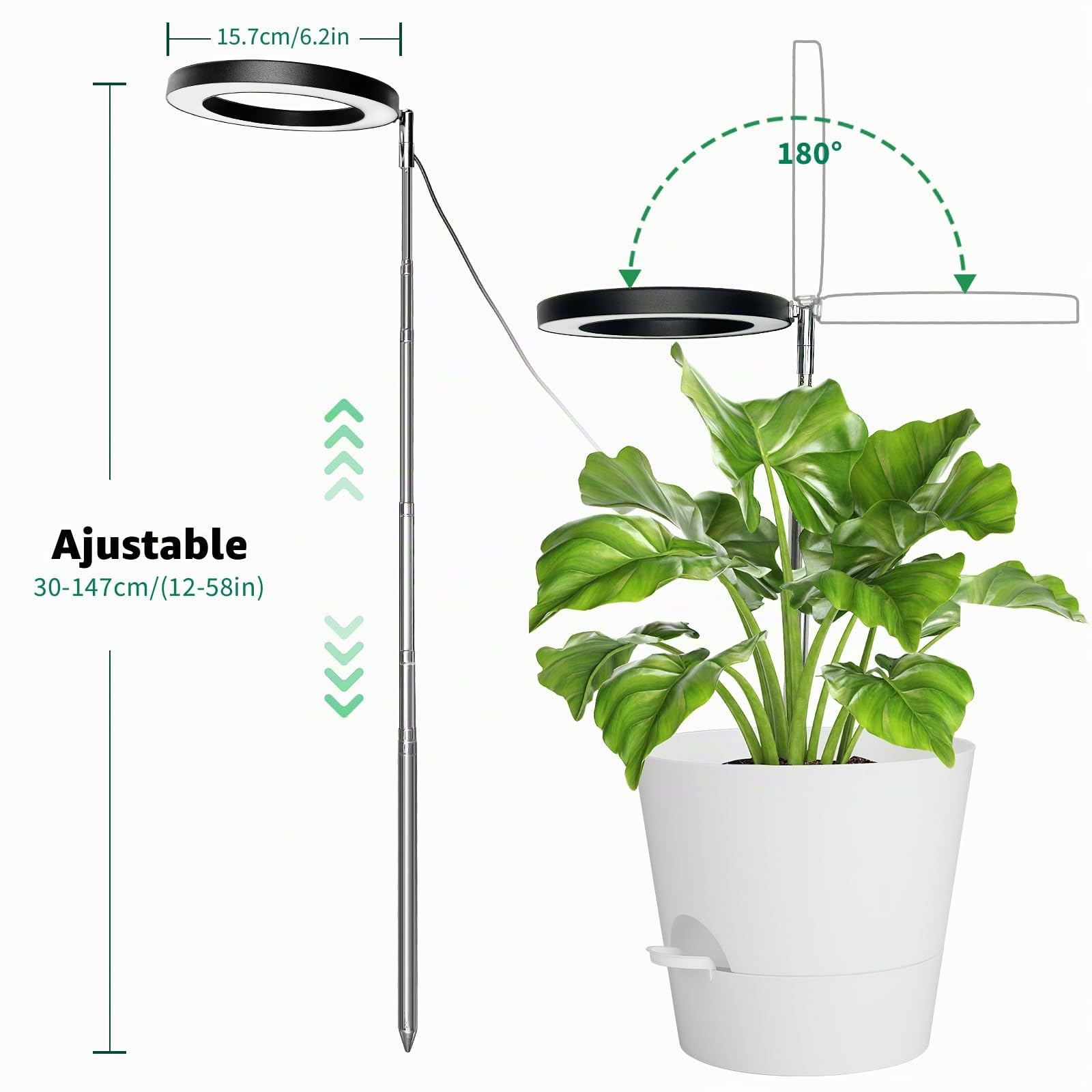 Lámpara LED de espectro completo para plantas de interior 155cm altura regulable, luz para plantas con 72 LED, 3 niveles de brillo regulable, temporizador de 3/9/12 horas para plantas de (Negro)