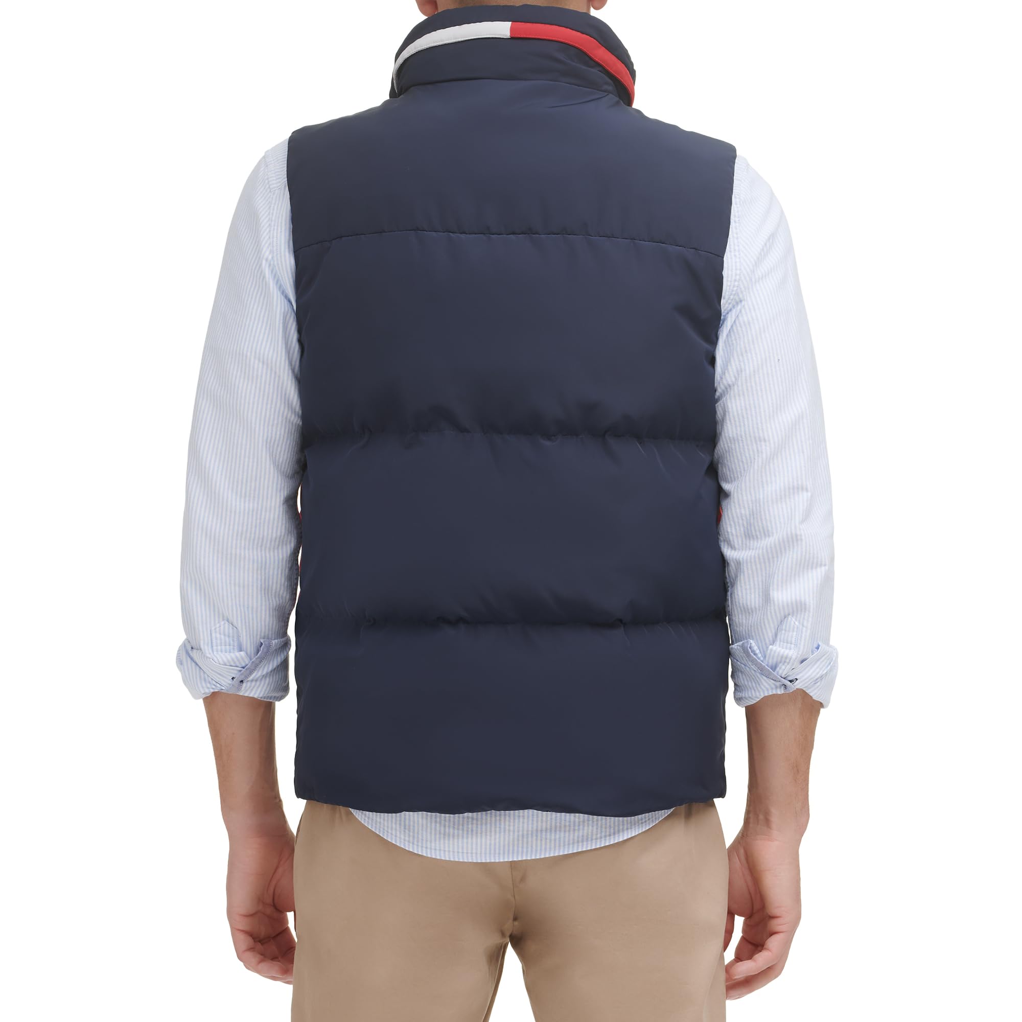 Tommy Hilfiger Herren Quilted Stand Collar Vest Weste mit gestepptem Stehkragen, Midnight/Ice/Red, XXL – Ansicht 3