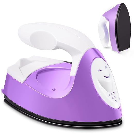 Honoson Mini Craft Iron Mini Heat Press Small Iron 3.93 x 2.36 x 2.76 in Portable Handy Tiny Flatiron with Charging Base Accessory for Fuse Bead Patch DIY Heat Transfer Vinyl(Purple)