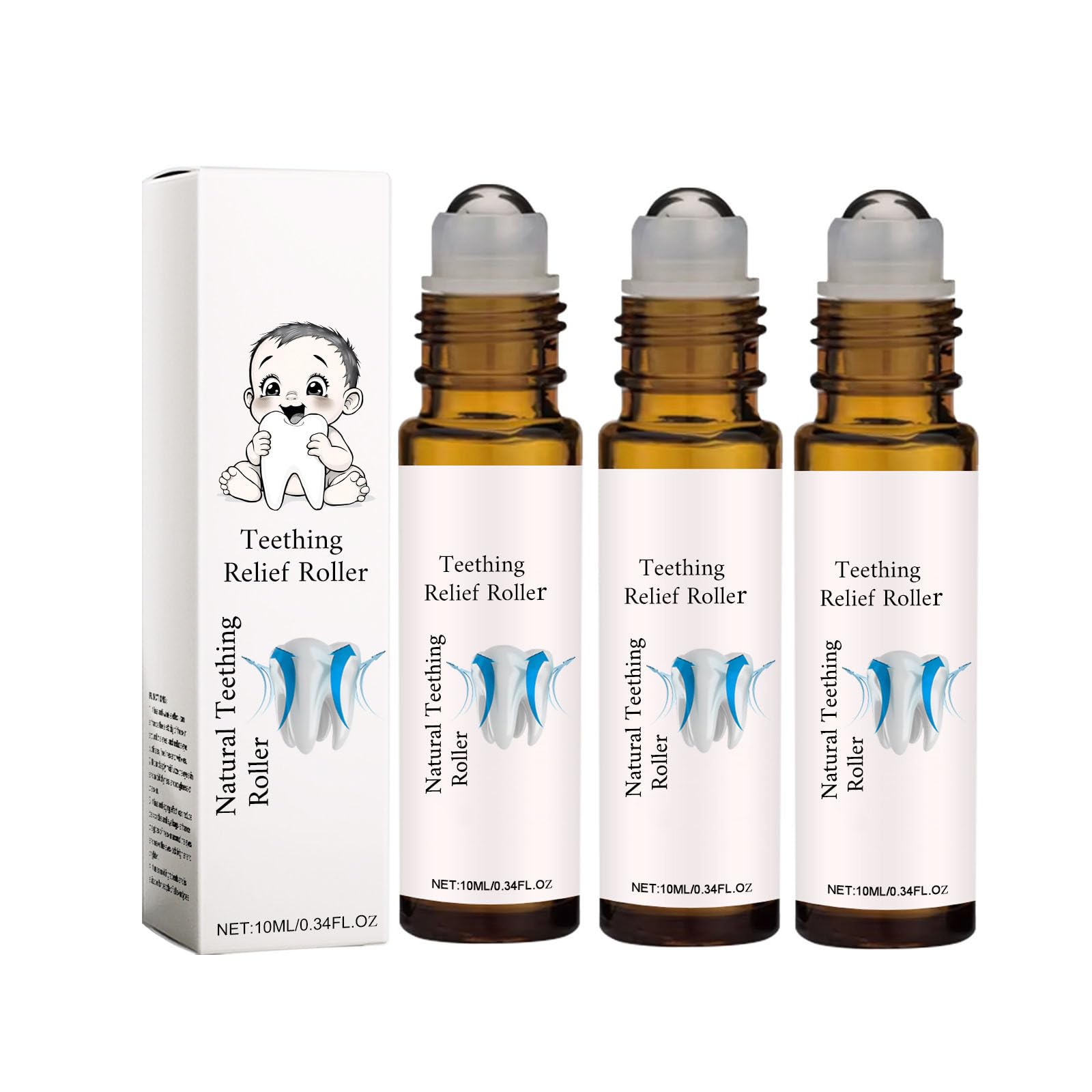 Teething Roller, Natural Pain Relief Roller, Baby Teething Oil Roller, Natural Teething Relief for Babies,Teething Roller and Calm Sleep Balm,Teething Roller for Sensitive Skin (3PCS)