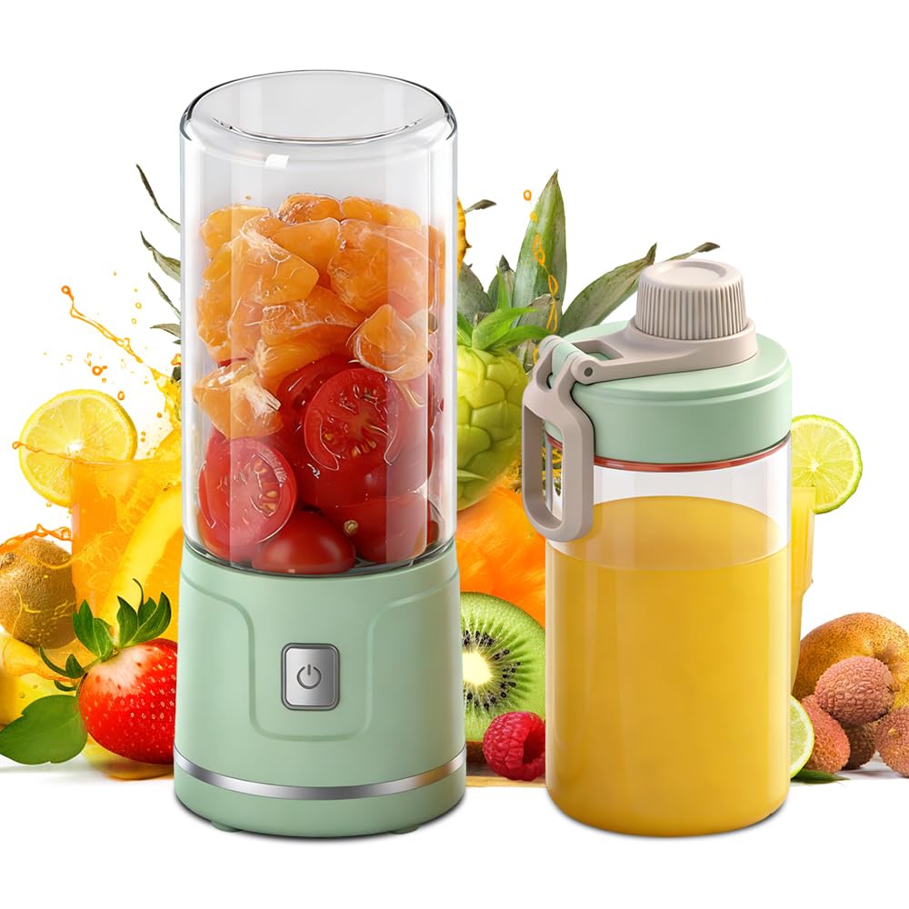 Batidora Portatil 450 ML, SGZIOO Batidora de Vaso Portatil, Recargable Licuadora portatil para Batidos y Smoothie, con 38 Cuchillas, para Oficina, Deportes, Viajes, Verde