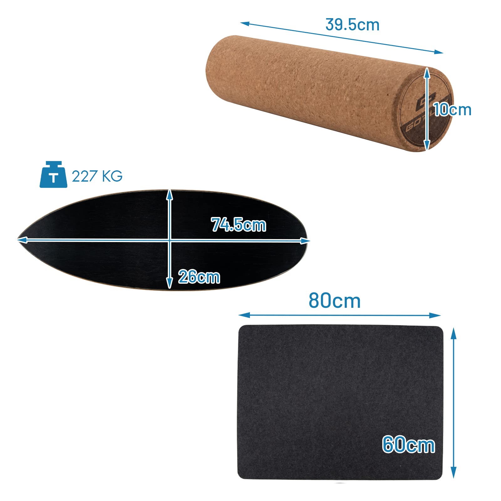COSTWAY Balance Board in Legno,Tavola Propriocettiva con Superficie Antiscivolo e Rullo, Ideale per Esercizi di Equilibrio e Forza e Coordinazione, Carico Massimo 227 kg