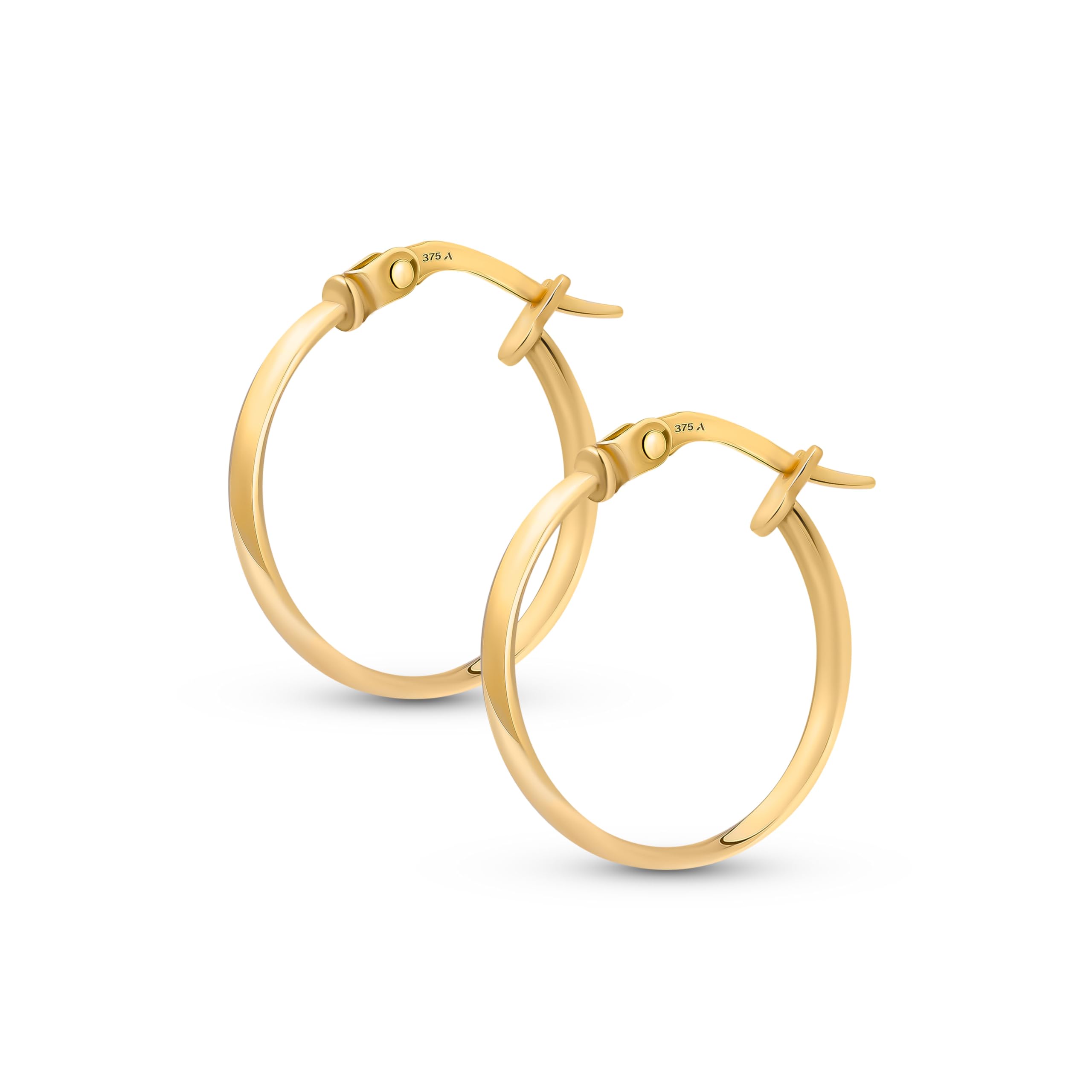 Amberta Pendientes Aro de Oro 9 14 Quilates para Mujer, Aros de Oro Finos Lisos, 10mm 15mm 20mm 25mm, Fabricados en Italia