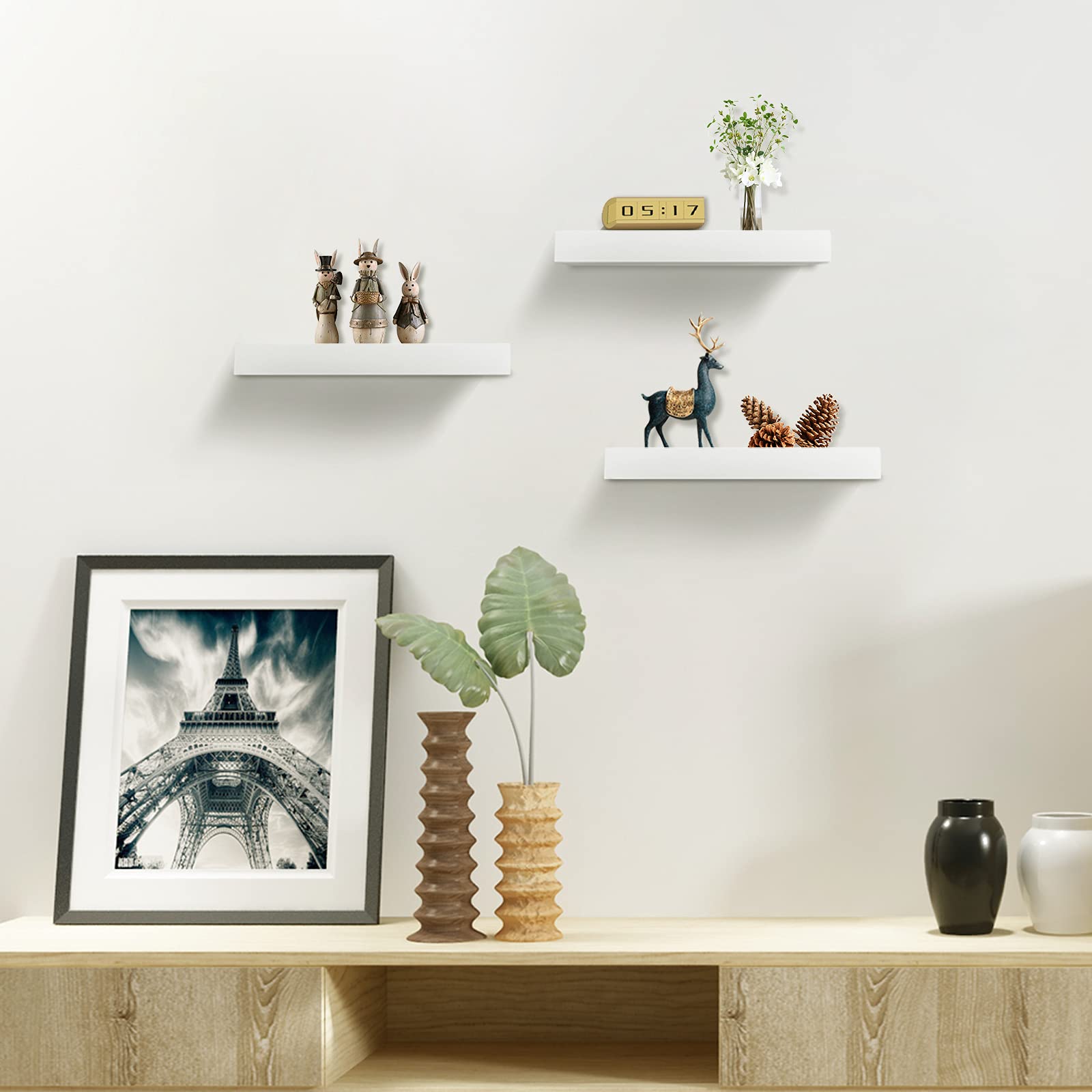 EUGAD Wandregal 60cm, Modern Schwarz, Hängeregal 3er Set für die Wand