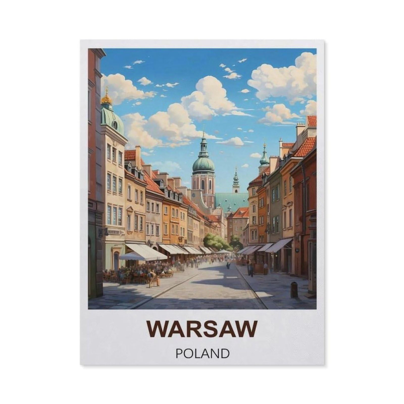 BEAYODKP 5D DIY Diamond Painting Kit，Warsaw Poland Vintage Travel Posters，Crystal Mosaic Full Drill Round Diamond Painting Embroidery Accessories（40 x 50 cm/15.74 x 19.68 inches）-CA57