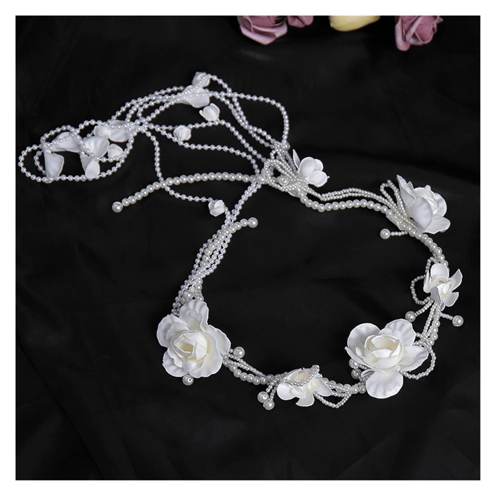 Girl Bride Flower Crown Hair Band Boda Floral Tadband Garland Flower Wreath Accesorios for el Cabello elástico Fiesta Boda (Metal Color : Silver)