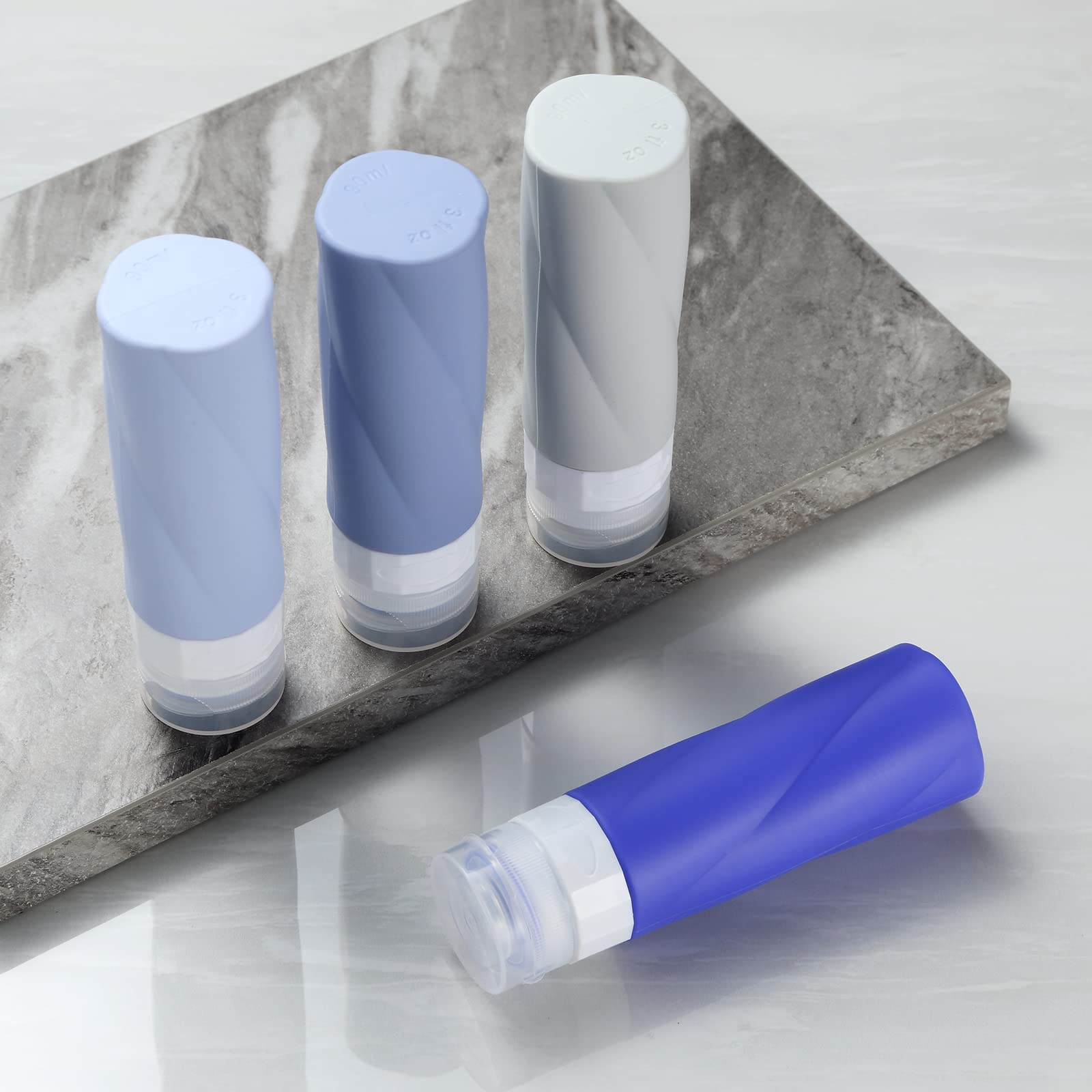 Gemice Reiseflaschen für Toilettenartikel, 85 ml, TSA-zugelassen, Reisegröße, BPA-frei, auslaufsicher, Reise-Zubehör, mit transparentem Kulturbeutel (4 Stück)