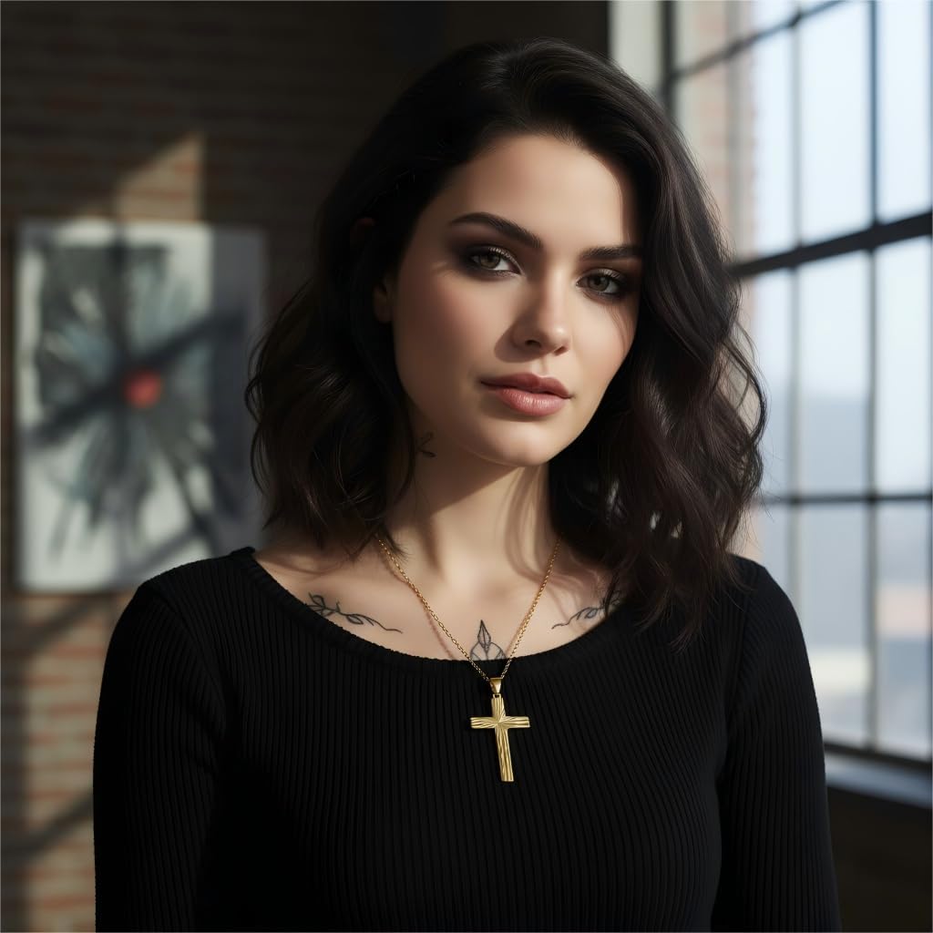 14k Gold Cross Necklace Women Elegent Gold Cross Pendant Necklace Dainty Faith Religious Necklace Jewelry Gift, 18 inches Chain, Gift Box - Image 2