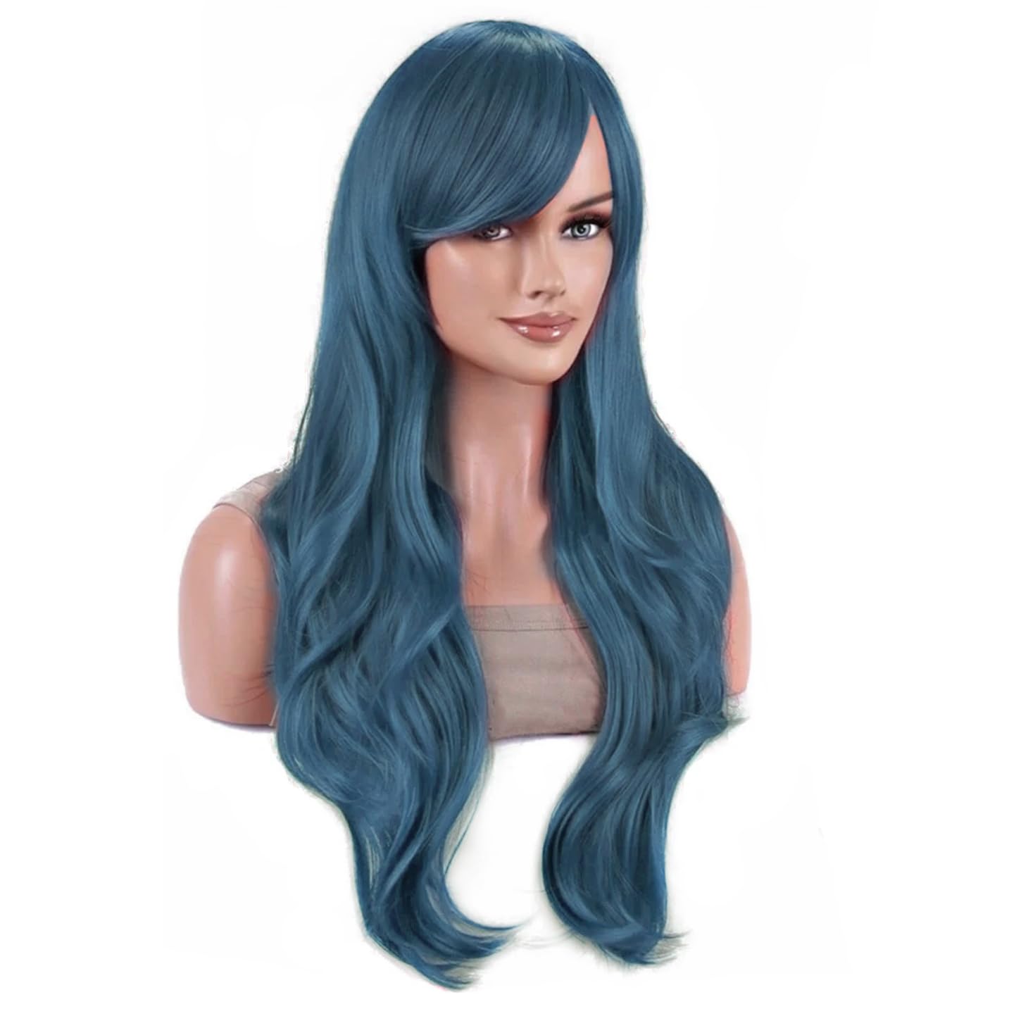 IMISSU 28 Inch/70cm Long Hair Water Wavy Wigs with Bangs Cosplay Costume Wig (Midnight Blue), 70 cm - Image 2