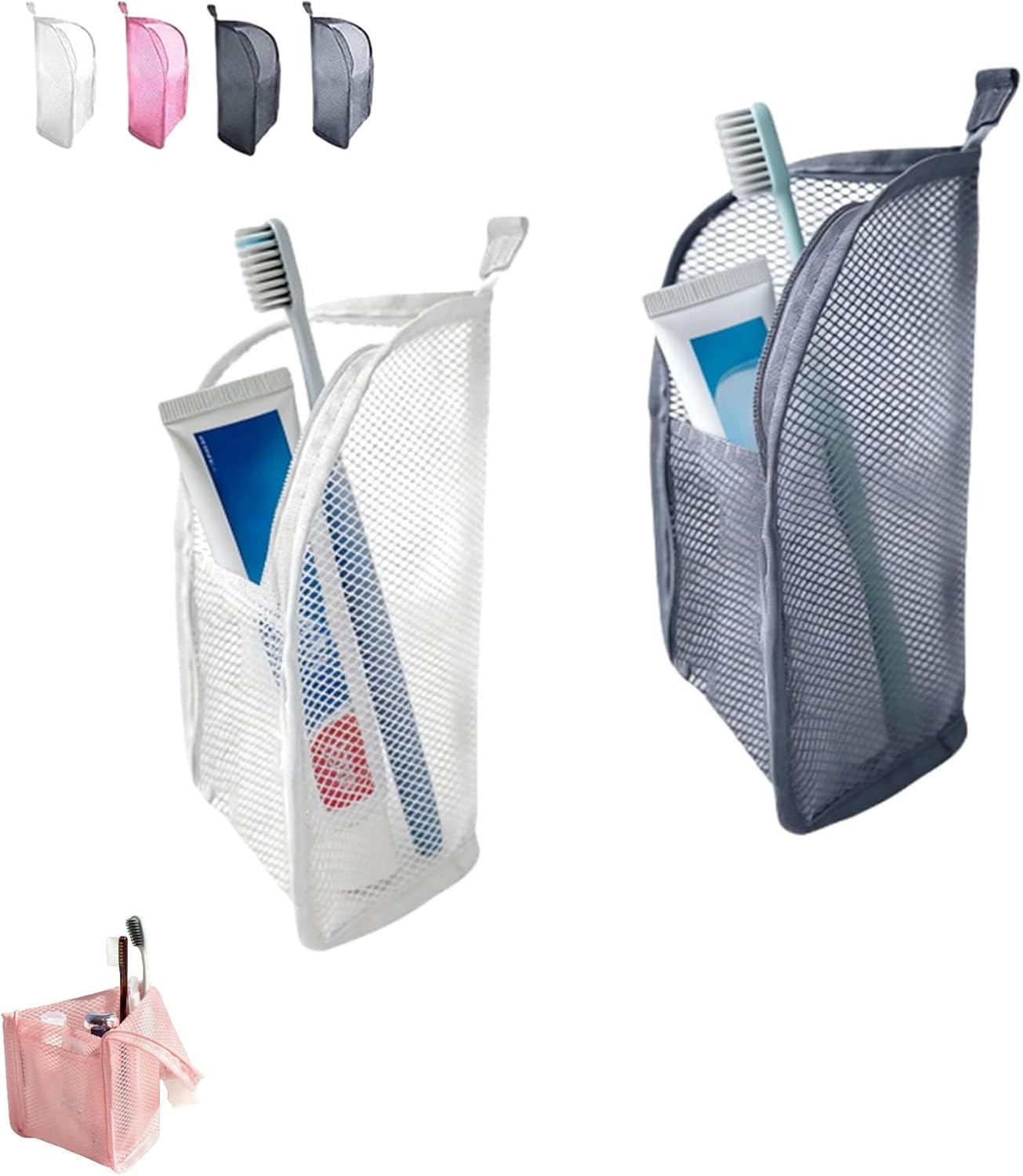 Trousse de toilette sur pied, portable, légère, étanche, en EVA avec compartiments, organiseur de cosmétiques transparent pliable pour voyage (blanc + gris)