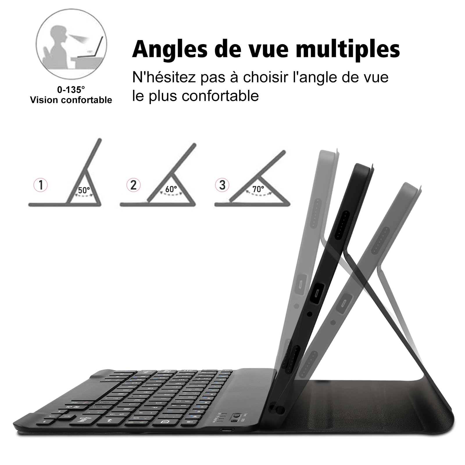 Clavier Tablette Samsung A9 Plus 2023 11 Pouces, Étui avec Clavier pour Samsung Galaxy A9+ (SM-X210/ X215/ X216), Français AZERTY Tablette Connecté par Bluetooth (Stylet Non Inclus)