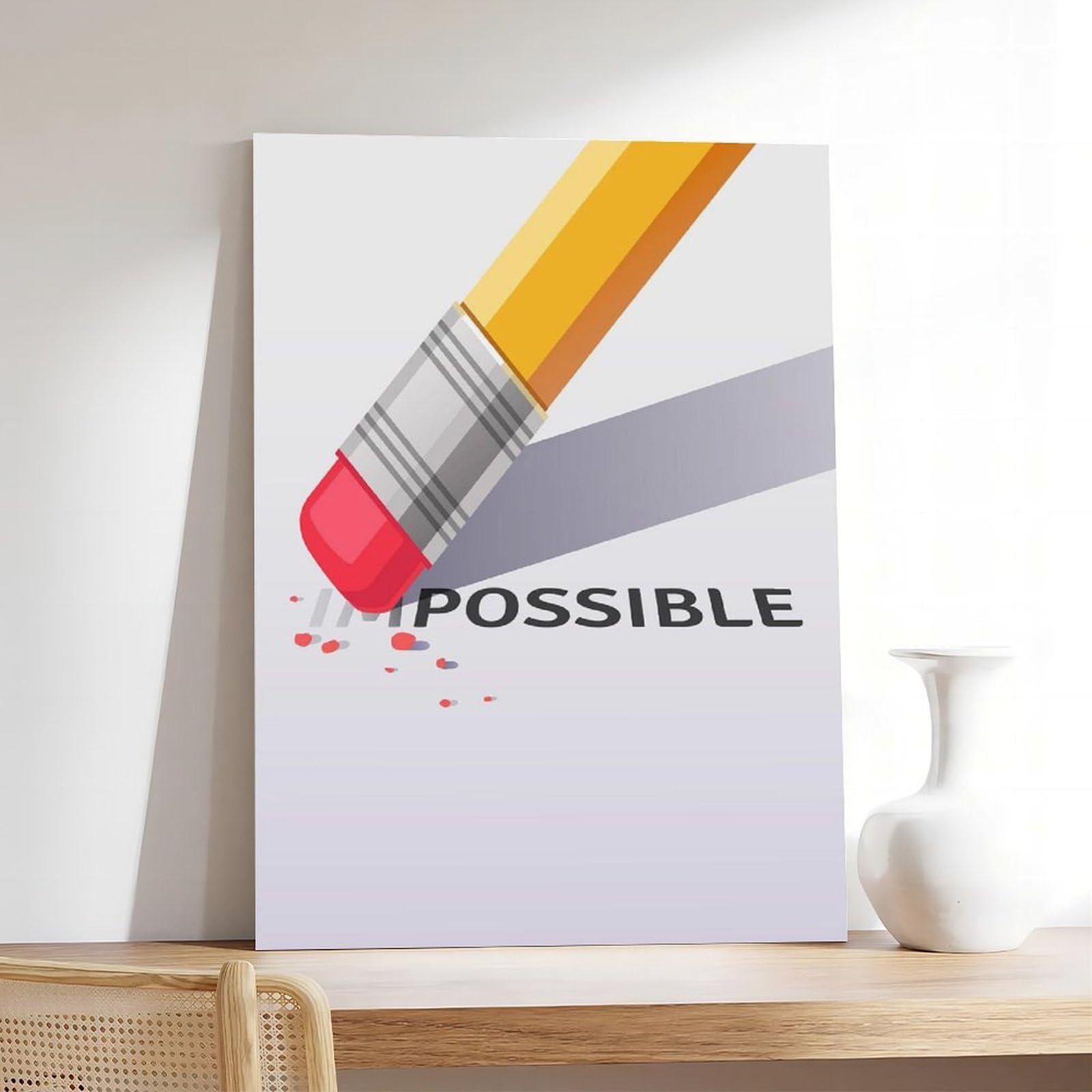 Art mural de motivation - Effacer l'impossible sur toile - Décoration murale pour salon, chambre à coucher - 40,6 cm (L) x 61 cm (l)