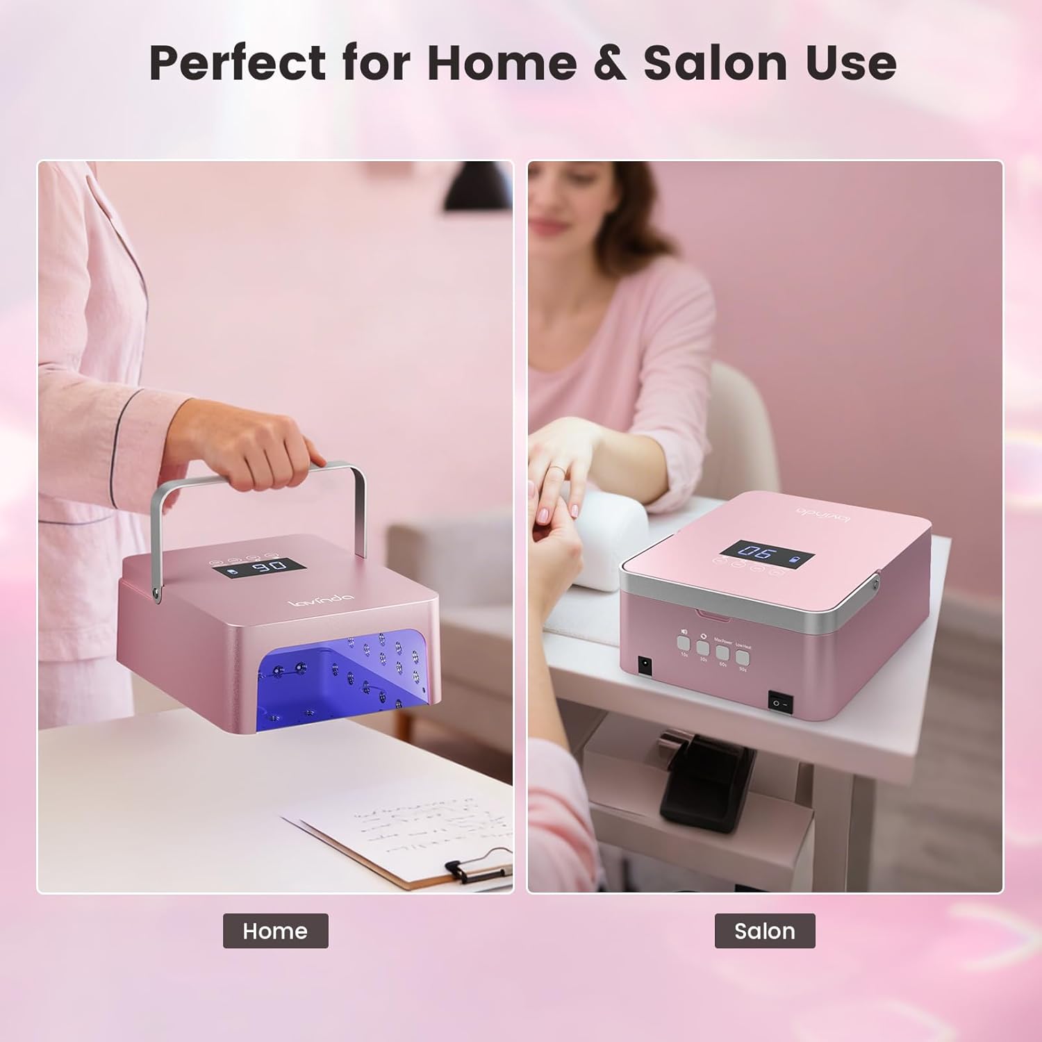 Lavinda 60W Large Professional Nail Lamp with Portable Handle, UV/LED Nail Dryer with Features Dual-Temp Control & LCD Timer,Rechargeable 5200mAh for Cordless Salon.