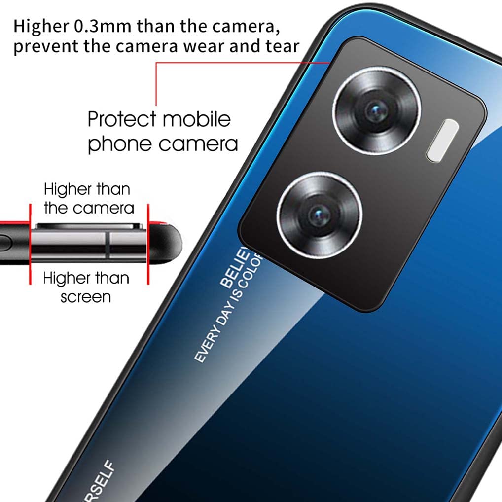SEAHAI Cover In Vetro Marmorizzato Per Oppo A57s / Oppo A57 4G - Custodia Ultrasottile TPU Antiurto, Protezione Posteriore 9H, Colore Marmo Ciano - 2