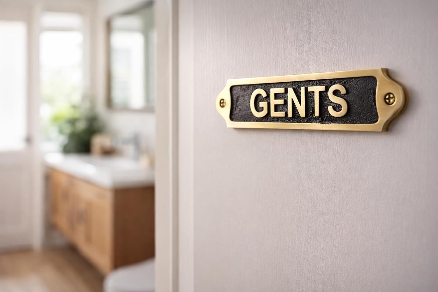 Brass Gents Door Sign Plaque – Engraved Solid Metal Modern Traditional Decorative Wall Mount Plate for Home & Commercial Use