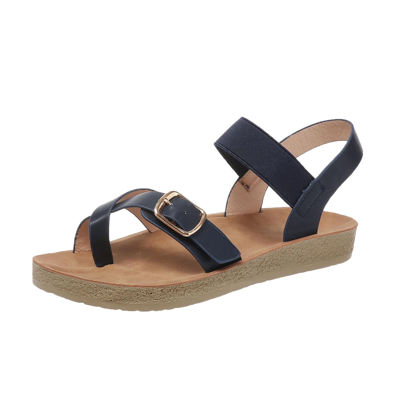 GUNIYIFS Women's Casual Flat Cork Footbed Sandals Open Toes Comfortable Flatform Dress Shoes Ankle Strap Buckle Beach Sandals