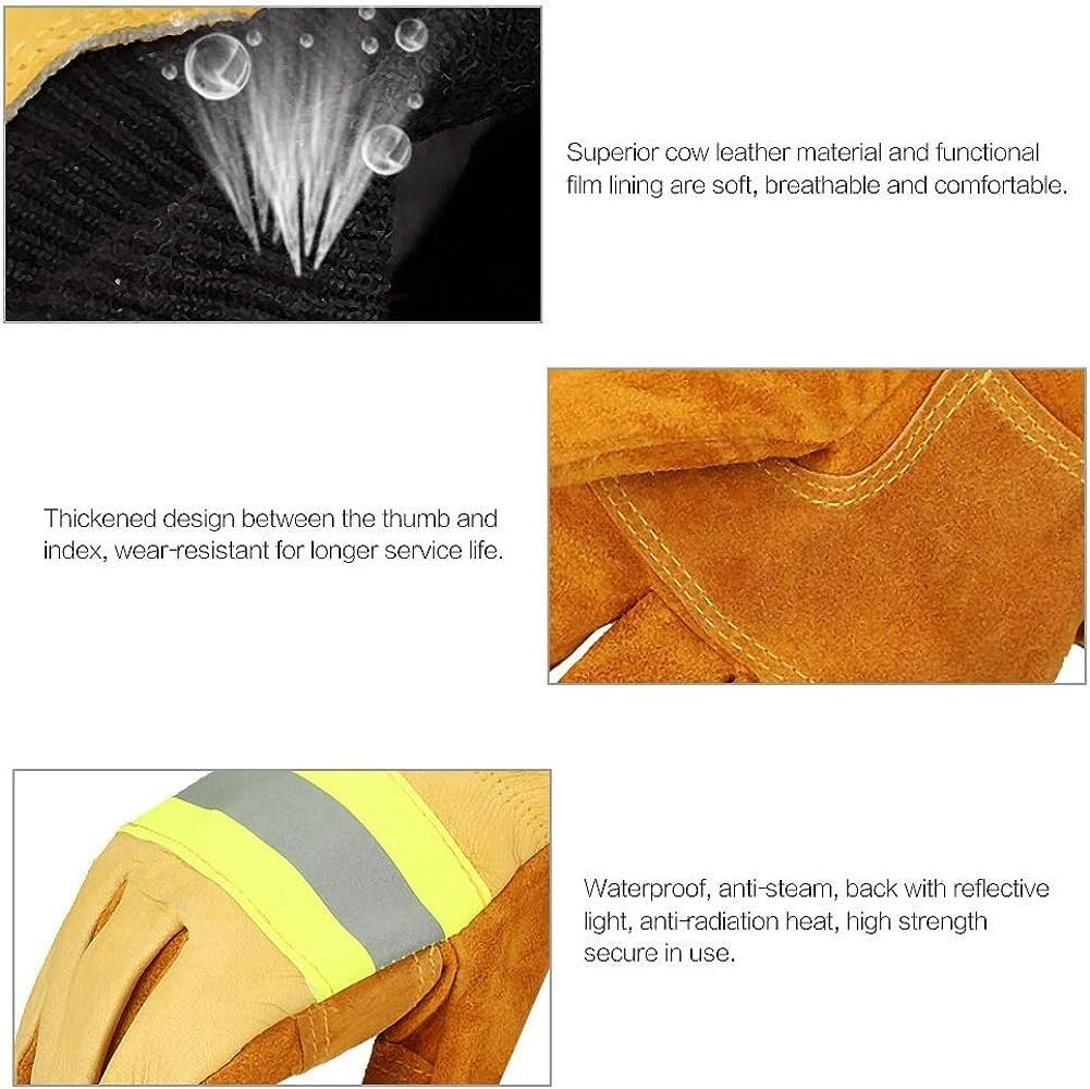 Guantes, par de Guantes de Cuero de Vaca - Guantes de Seguridad Largos Resistentes al Calor ignífugos, Calor Radiante, Guantes de protección de Trabajo de Alta Resistencia