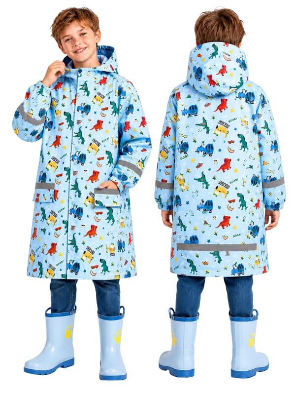 Image of Krystle Kids Glow Cartoon Print Raincoat with Bag Cover | Waterproof Zipper Rain Jacket for Boys n Girls | School Raincoat with Reflective Strip for Kids (Purple,Multisize)