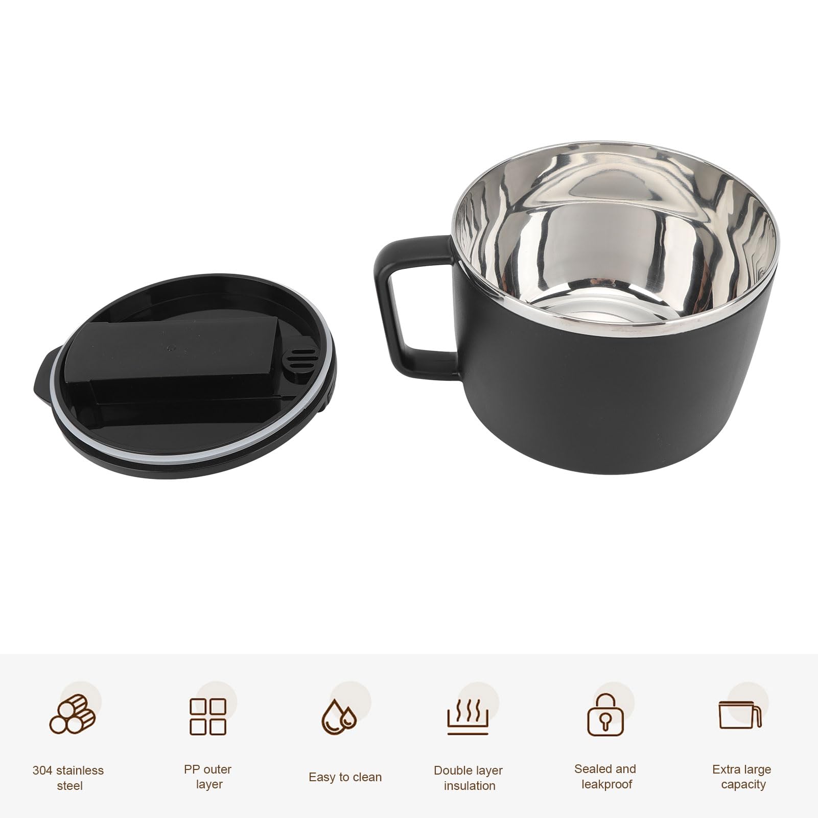 equlup Stainless Steel Instant Noodle Bowl, 304 1200ML Large Capacity Noodle Bowls with Lid Chopsticks Spoon Drainage Hole for Outdoor Hiking Camping Hiking