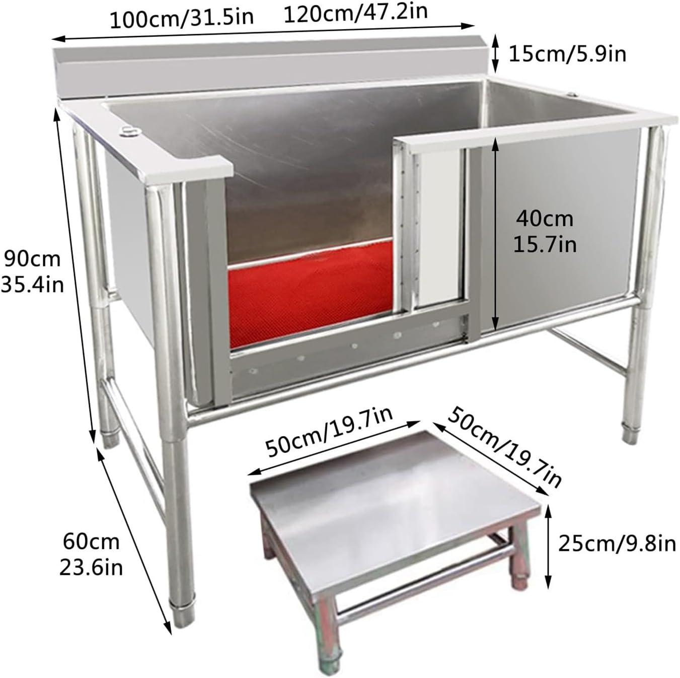 Large Stainless Steel Dog Bath Tub, Commercial Pet Washing Station for Big Dogs & Cats, Heavy Duty Grooming Sink for Home & Shop(47in/120cm)