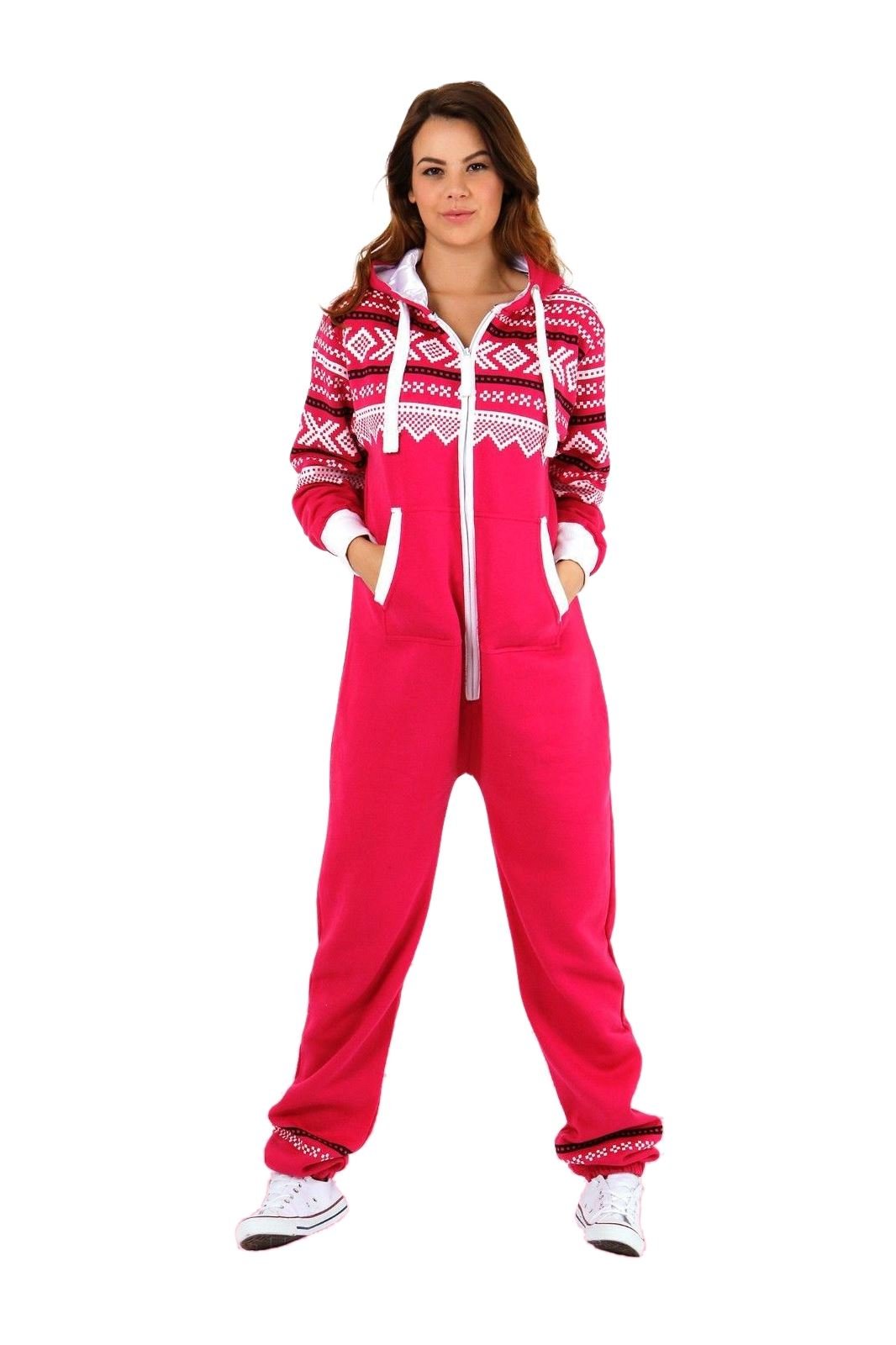 Hamishkane Ladies Hooded Aztec Print Onesie Zip Up Jumpsuit All in One Playsuit Pyjama