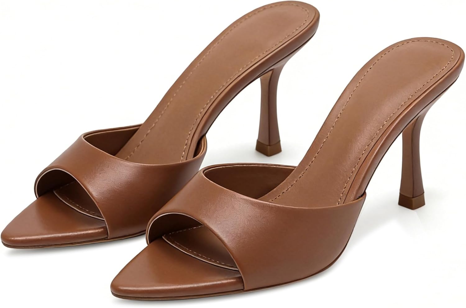 High Heel Mules for Women Slip On Open Pointed Toe Classy Patent Leather Stiletto Pumps Formal Slingback Mule Sandals Dress Walking Shoes