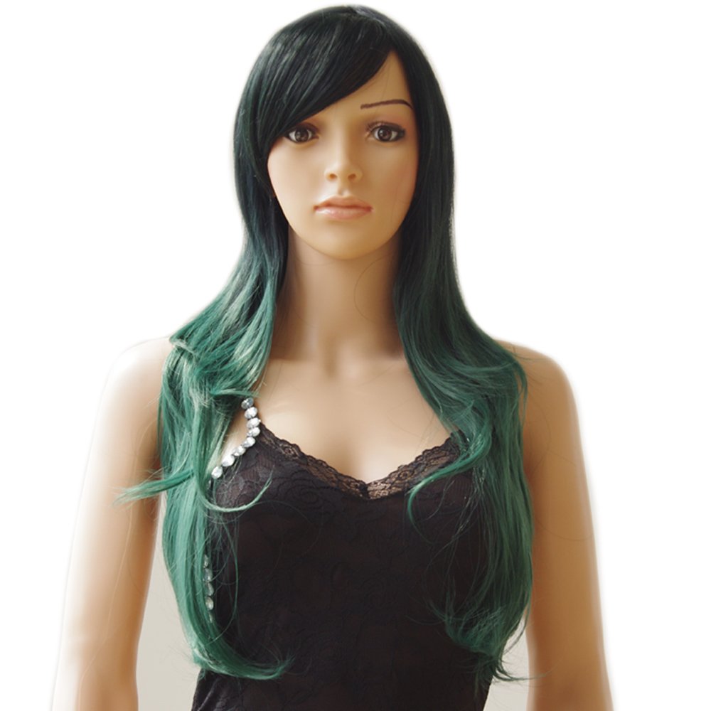 Amazon.com: S-noilite Long Ombre Cosplay Hair Wigs Women Natural Wavy Heat  Resistant Synthetic Dip Dye Full Wig with Bangs Colorful Party Costume  (28inch, Black to Dark Green) : Clothing, Shoes & Jewelry