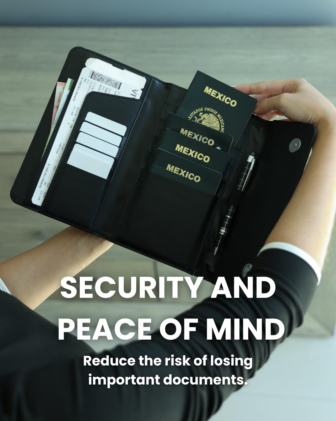 Soporte para pasaporte familiar – Cartera para 5 pasaportes, visas, billetes y dinero – Soporte para pasaporte para familias – Cartera de viaje para almacenar pasaportes – Organizador de documentos de