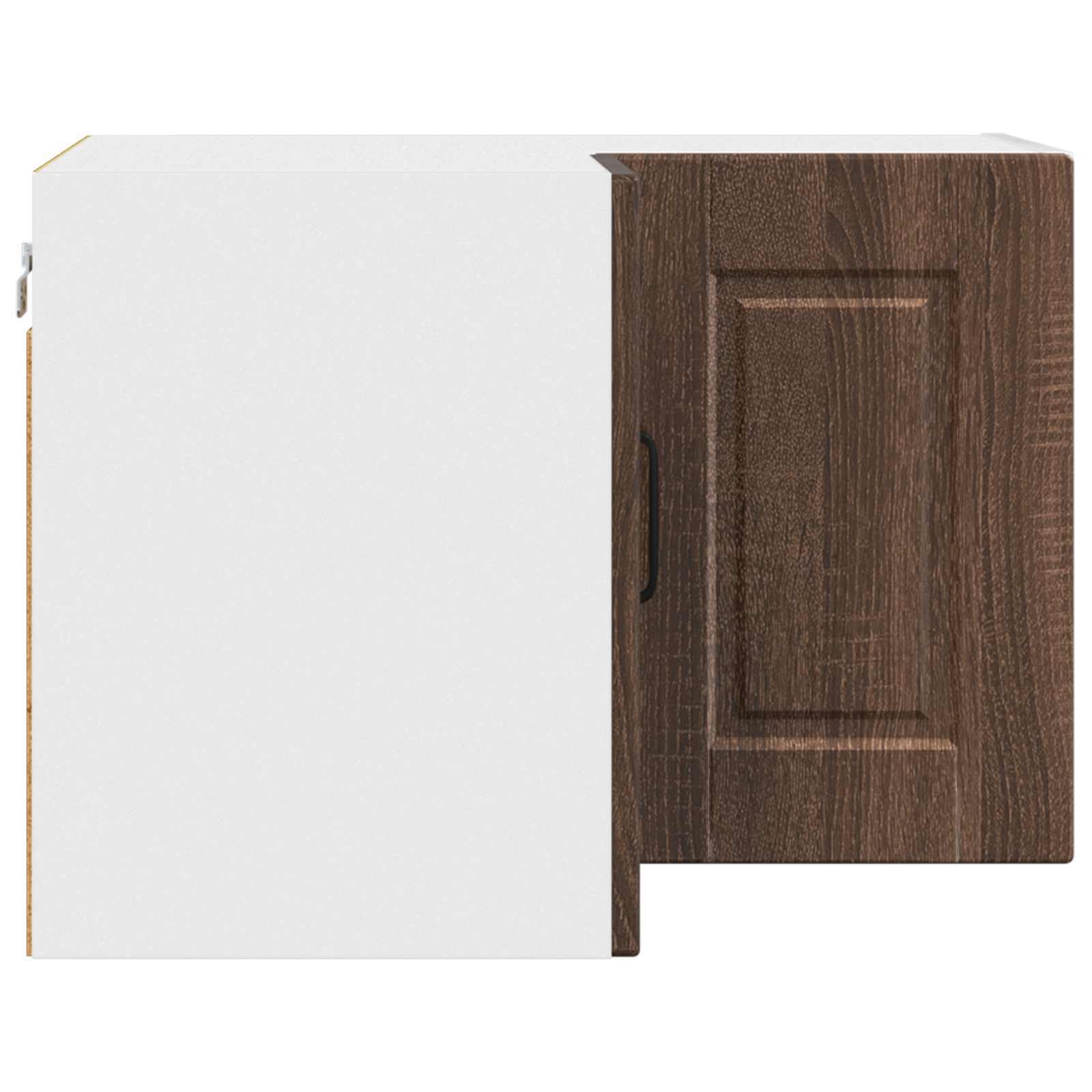 Armario esquinero de pared Porto en aspecto de roble marrón, 57 x 57 x 40 cm, 2 estantes, 2 puertas, armario colgante para almacenamiento y almacenamiento en cocina moderna
