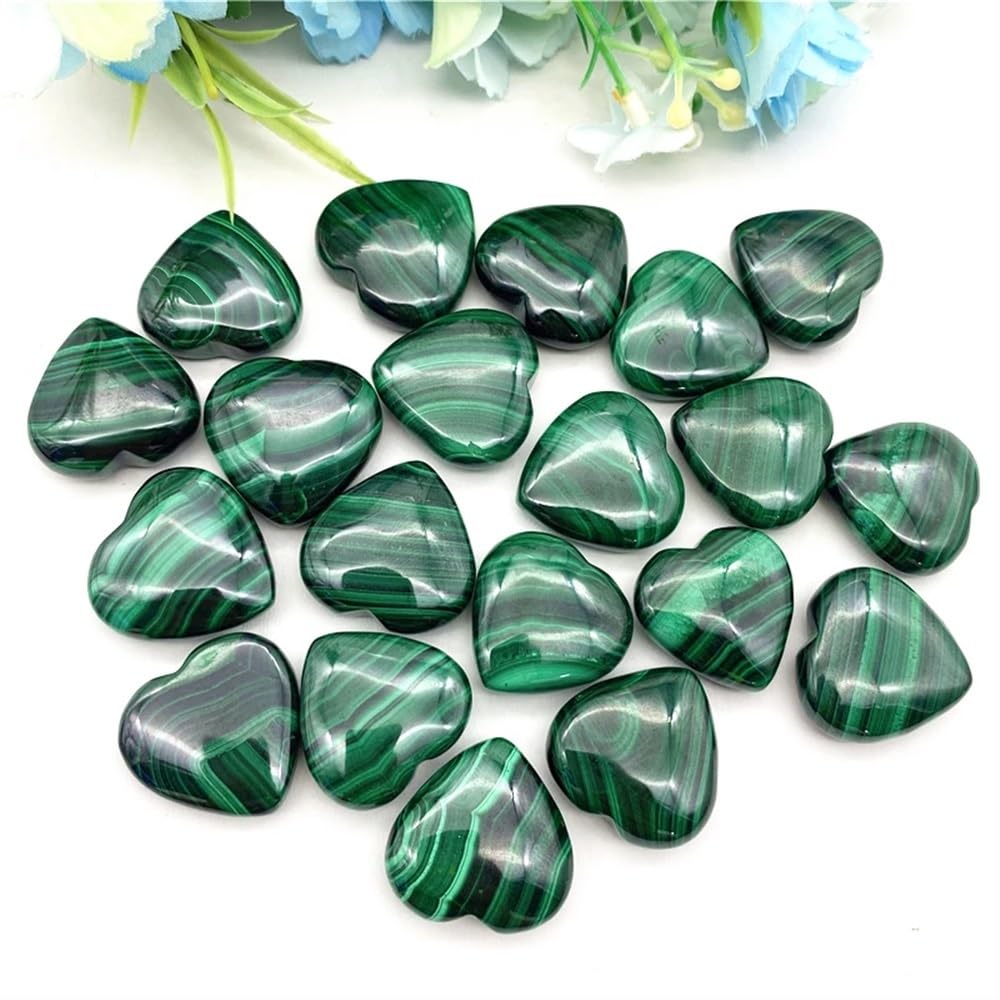 AtkitS Minéraux décoratifs en malachite naturelle en forme de cœur en cristal vert poli