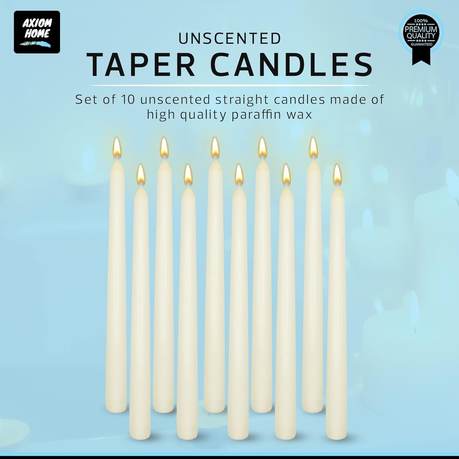 Axiom Taper Candles Pack of 30-9.84 Inches Tall Thicker Unscented Candle Set - Long Hours Burning time Premium Quality Wax dripless candlesticks for Valentine's, Wedding, Parties & Home Decor (Ivory)