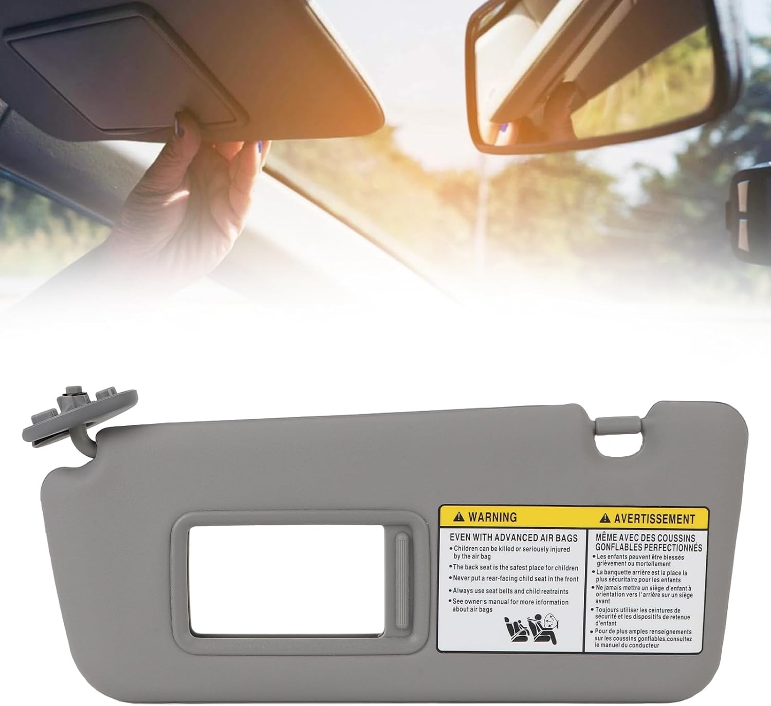 Left Driver Side Sun Visor, Sunvisor Replaces Sun Shielding with Mirror, Eyes Protective, Compatible with 2004 to 2005, OEM 74320 42420 B0, 7432042420B0, Gray