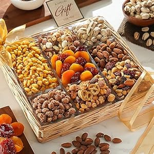 Broadway Basketeers Fruit And Nuts Gift Basket – Gourmet Healthy Gifts For Men Woman Corporate