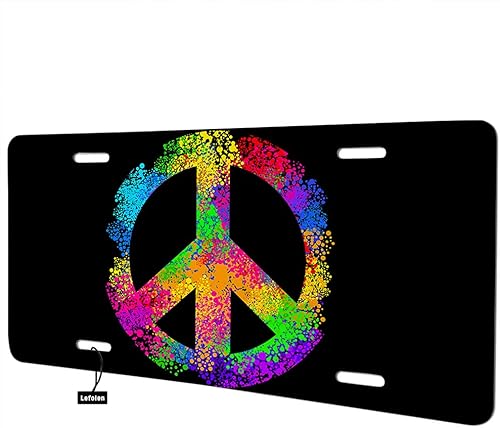 Miniatura 3 de Placa de matrícula delantera de automóvil con símbolo hippie arco iris, letrero retro de amor y paz, dos dedos como victoria en negro, para decorar