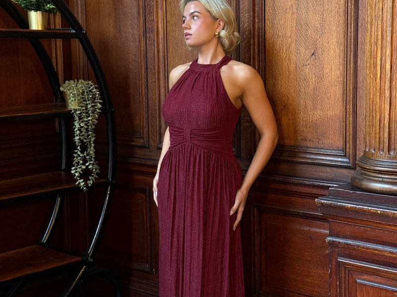 knee length dresses for ladies Betsy & Adam Women's One-Shoulder Satin Sheath Gown - Red main image 1