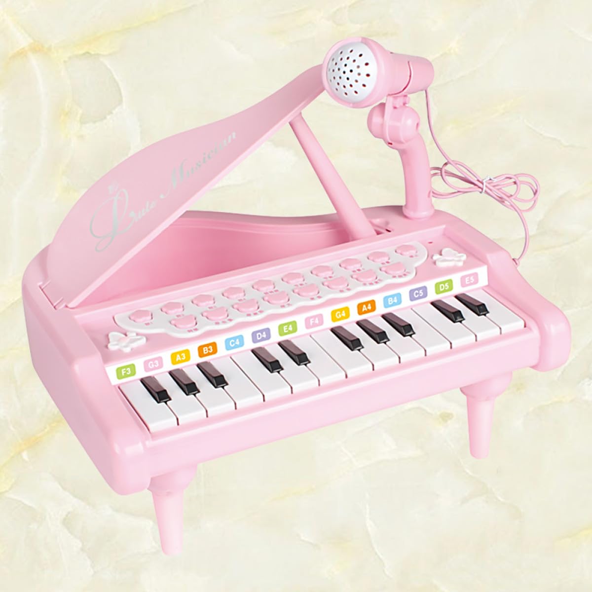 WOONEKY Pianoforte Elettronico Rosa Multifunzionale con Microfono Giocattolo Musicale Educativo per Tastiera con Regolazione Volume senza Batterie Stimola Interesse Musicale Precoce