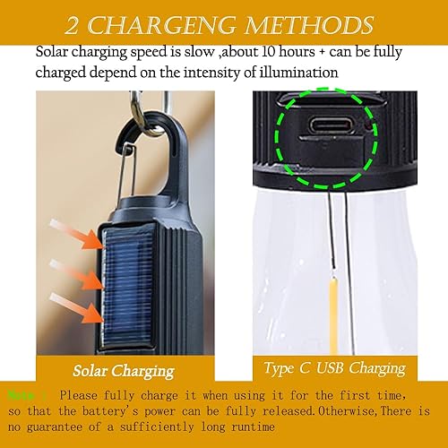 Miniatura 3 de Paquete de 4 luces solares para acampar con gancho, lámpara colgante para campamento al aire libre, pequeña bombilla recargable, linterna portátil