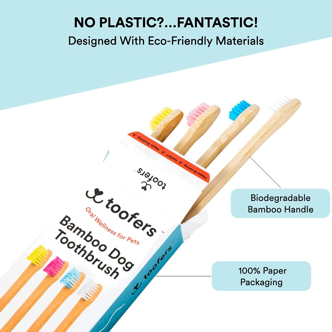 toofers Bamboo Dog Toothbrush - Large and Small Dog Toothbrush, Double-Sided for Adults and Puppies (4-Pack), Dental Care to Clean Teeth, Reduce Plaque and Bad Breath, Eco-Friendly - Soft White : Pet Supplies